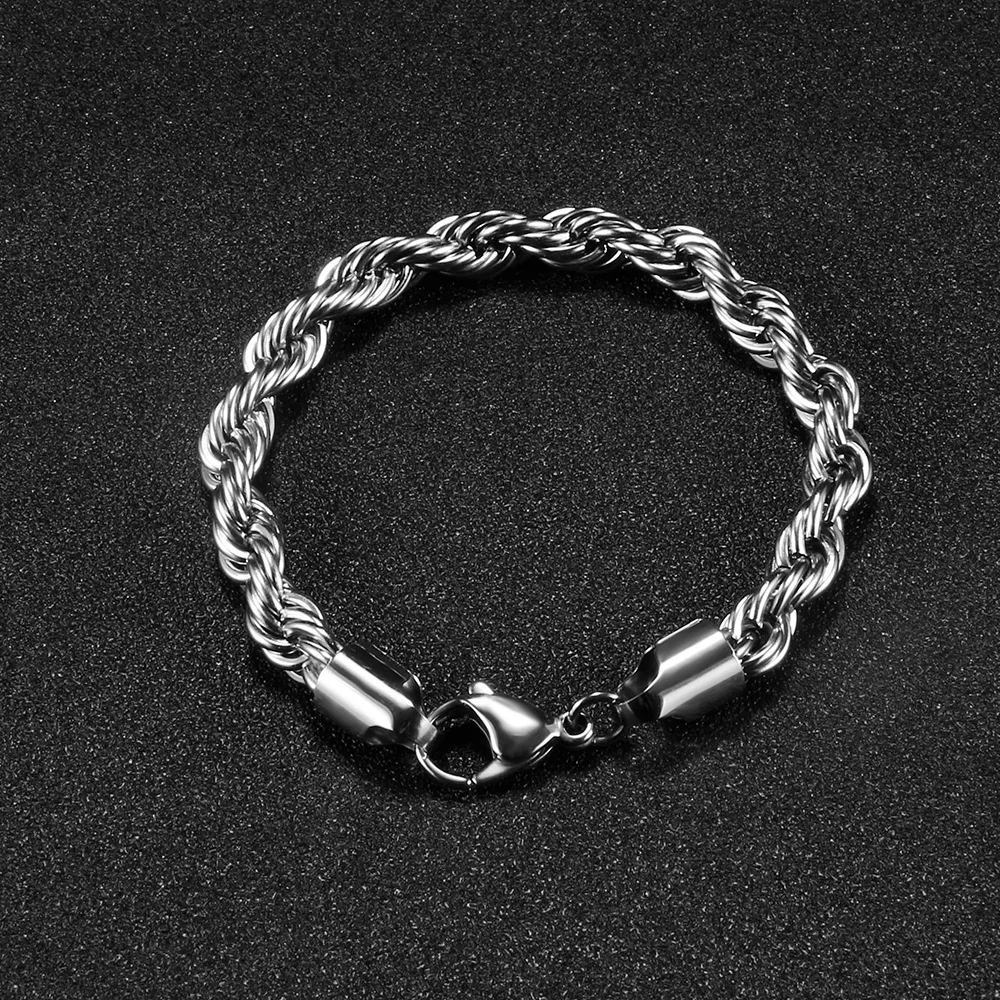 19/21/23CM Keel Twisted Rope Chain Stainless Steel Bracelet Fashion Jewelry for Women Men Birthday Party Christmas Day Gift