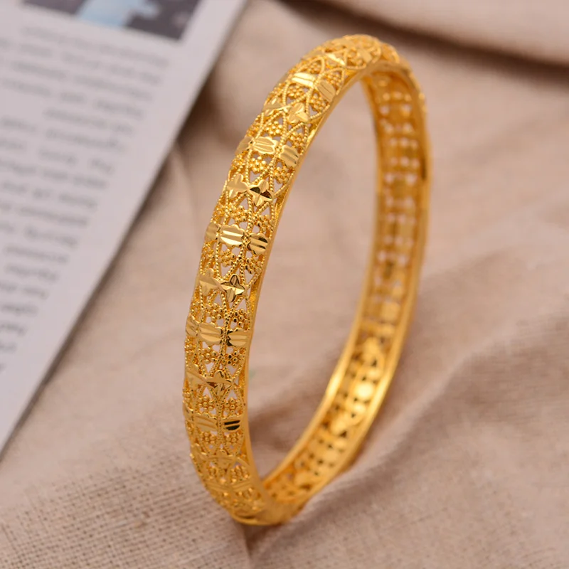 24K 1pcs Dubai Wedding Bangles For Women Man Ethiopian Jewelry Gold Color Africa Bracelets Women Arab Birthday Jewelry Gifts