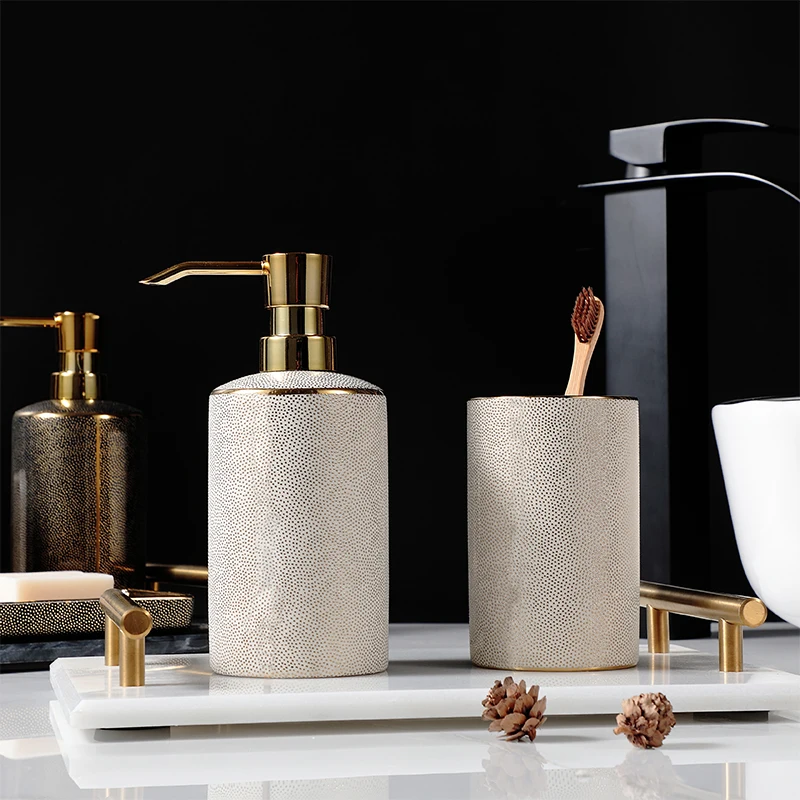 Ceramic Liquid Soap Dispenser Lotion Dispensing Bottle Soap Dish Toothbrush Holder Soap Dispenser Gold Bathroom Accessories Sets