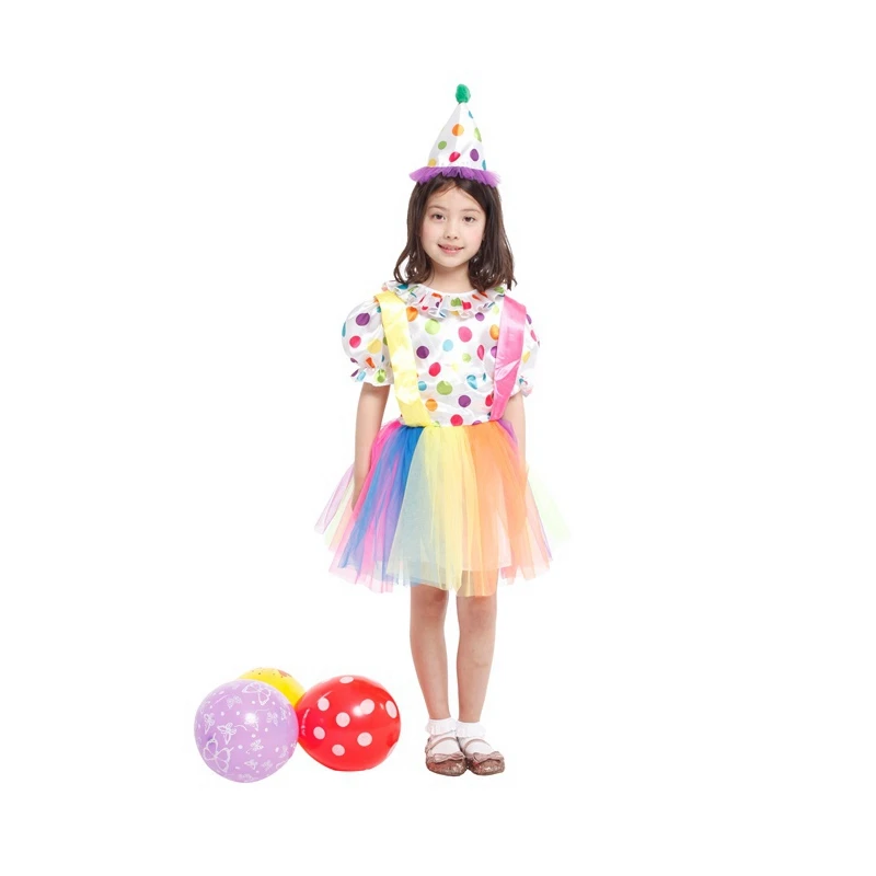 3-4T 4-8Y Child Kids Toddler Girls Rainbow Big Top Fun Clown Costume Tutu Dress Halloween Purim Carnival Party Fantasia