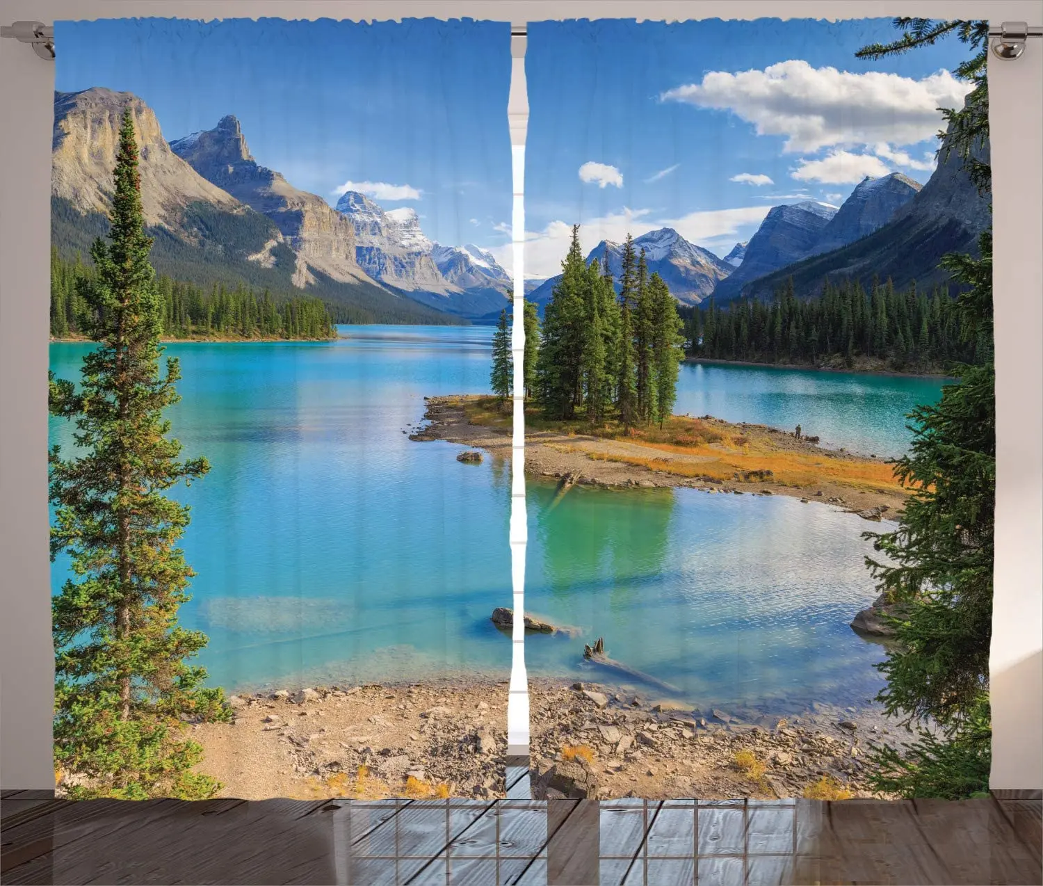 Landscape Curtains Maligne Lake in Jasper Natioanal Park Alberta Canada Summer Day Outdoor Picture Living Room Bedroom Window