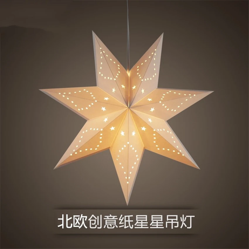 Nordic Hollow Pentagram Star Paper Pendant Lights Children's Bedroom Restaurant Bar Pendant Lamp Christmas Decoration Lighting