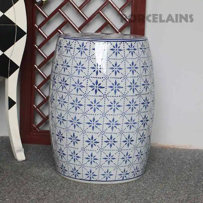 Chinese blue and white Hand Carved porcelain garden stools ceramic