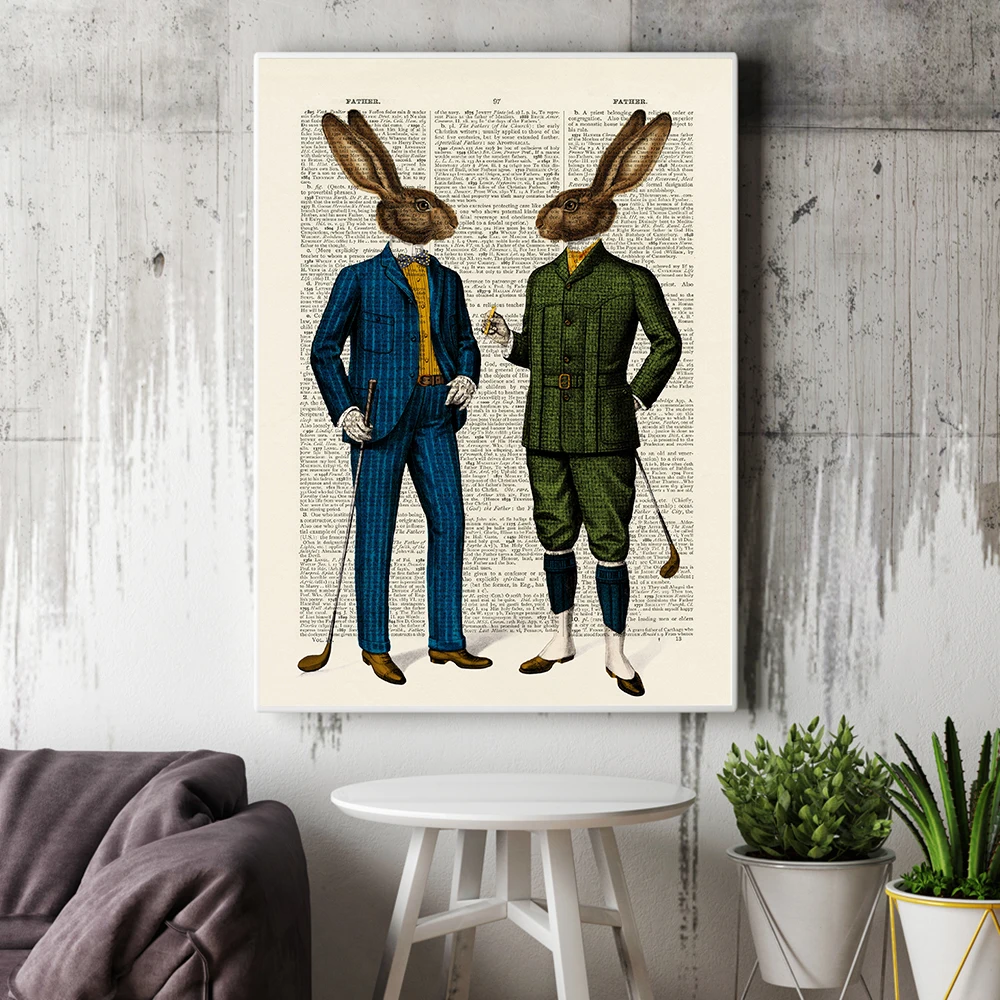 Abstract Golf Hare Art Poster Wall Picture Golfer Gift Father's Day Gift Quirky Hare Suit Canvas Prints Nordic Modern Home Decor