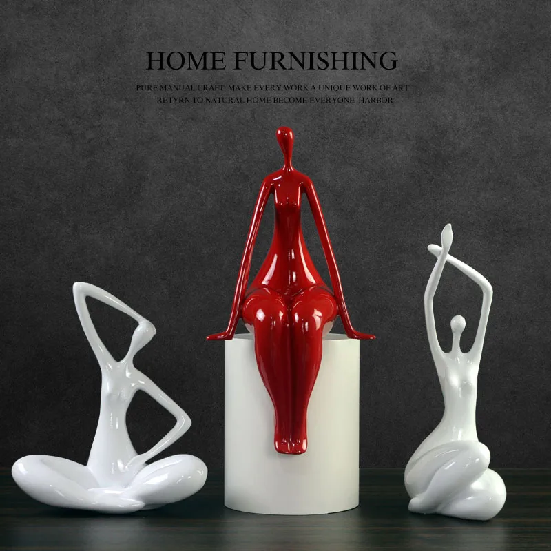 Nordic Yoga Cute Woman Figure Resin Ornament Cabinet Office Table Furnishing Crafts Home Livingroom Desktop Figurines Decoration