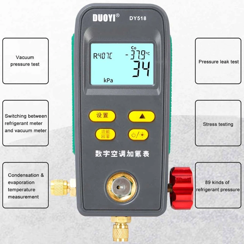 Tester del manometro elettronico della temperatura di pressione del condizionatore d\'aria dell\'automobile Dy518 del collettore digitale di