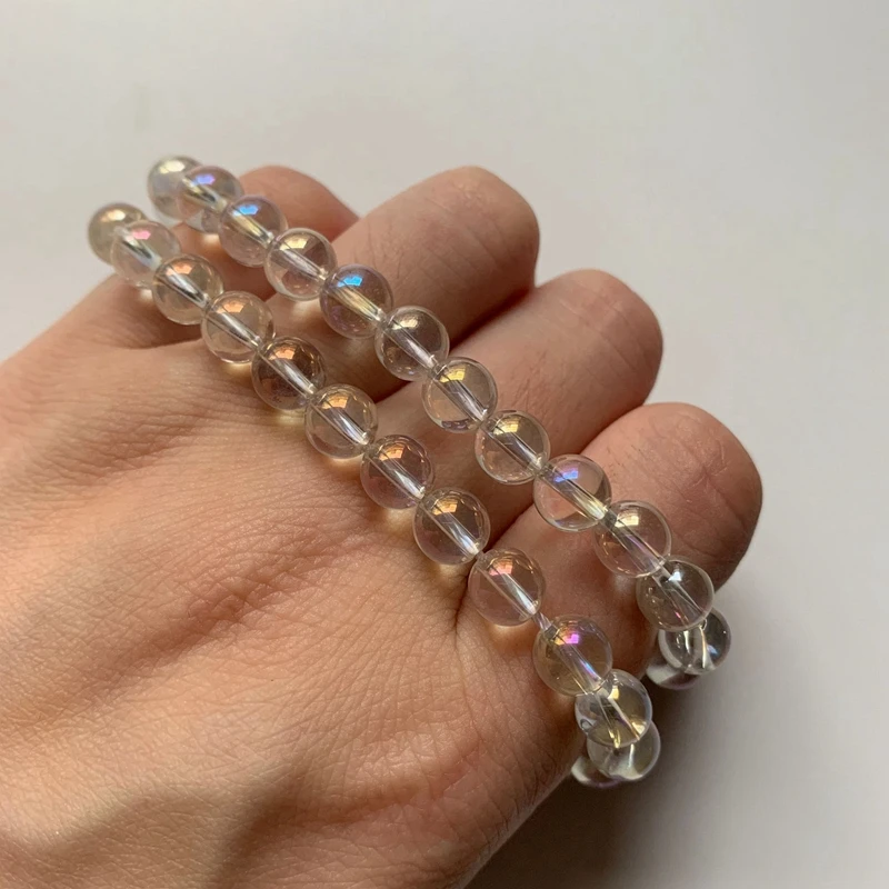 Natural Angel Aura Quartz Beads Titanium Coated Clear Quartz Stone Beads Strand DIY Loose Spacer Beads Accessories Dropship