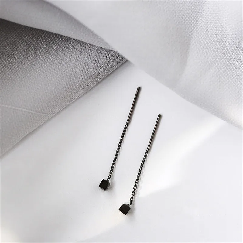 Korean Minimalist Long Tassel Earrings for Women Gold Silver Color Geometric Square Hanging Ear Line Girls Party Jewelry Gift