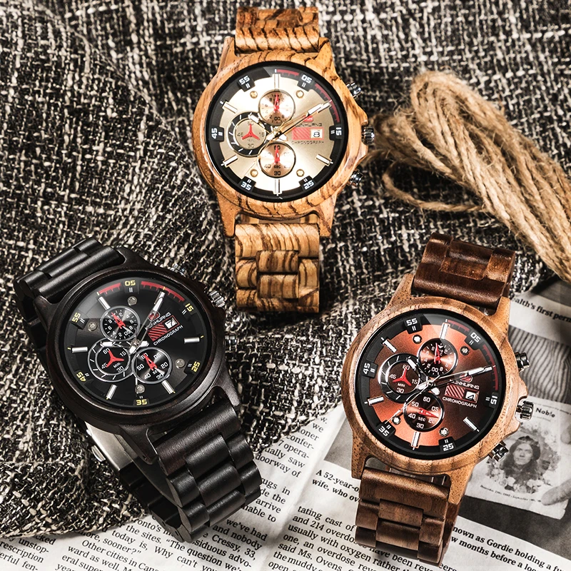 Wood Watch Men Chronograph Luxury Military Sport Watches Stylish Casual Personalized Wooden Quartz Watches Relogio Masculino