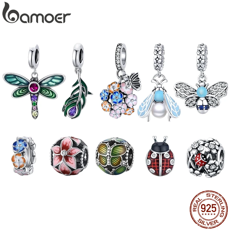 BAMOER Authentic 925 Sterling Silver Shiny Dragonfly Charm for Original Silver DIY Bracelet or Bangle jewelry Make beads SCC1706