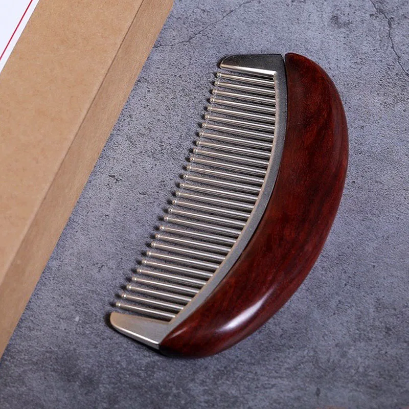 Hot Sale Lady Rosewood Comb Inlaid Silver Plated Tooth Comb Rosewood Inlaid Silver Plated Wooden Comb Gift Box