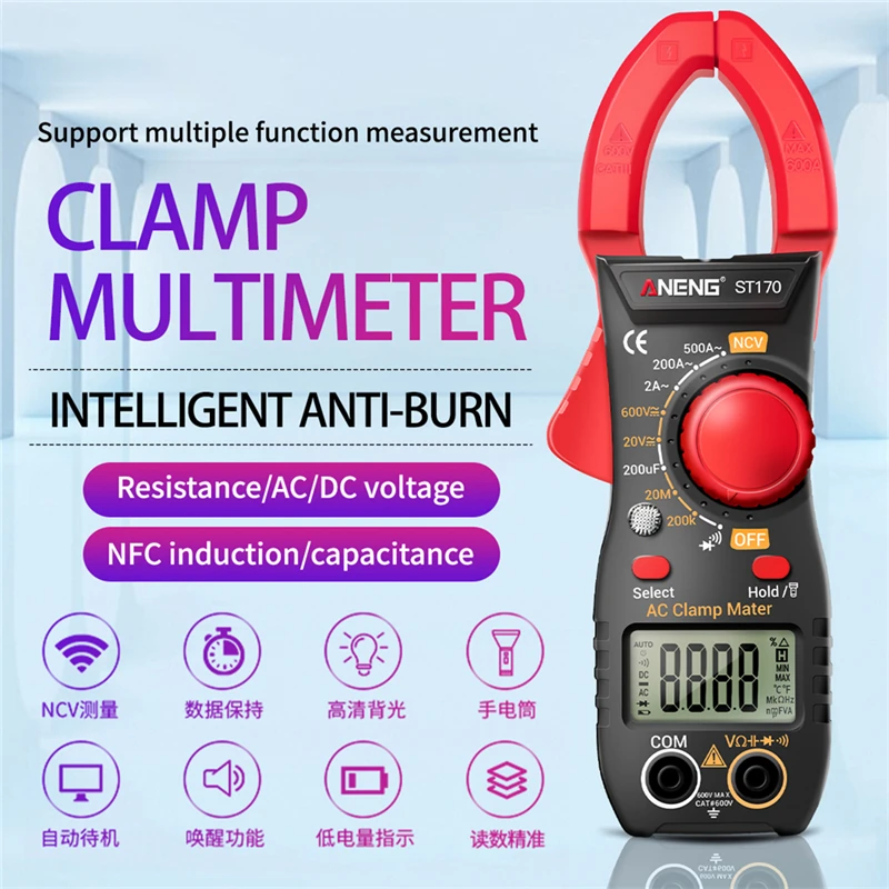 ANENG ST170 LCD Digital Clamp Meter DC/AC corrente multimetro amperometro Tester di tensione diodo capacità corrente NCV Ohm strumento di prova