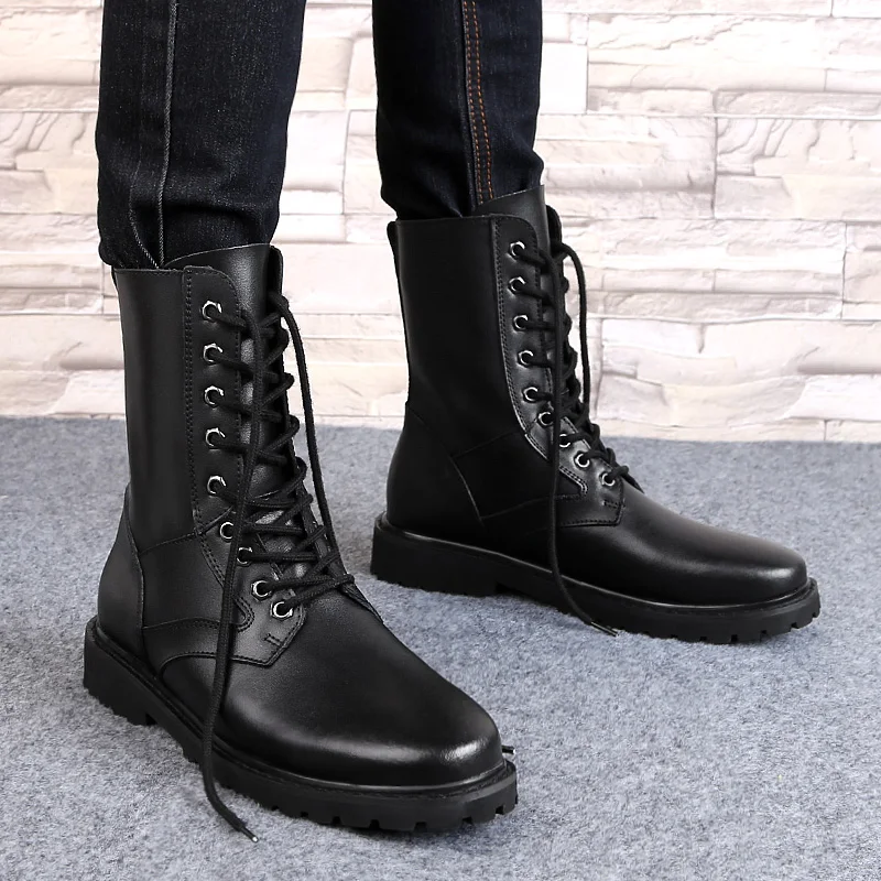 British fashion large size men boots warm cotton winter snow shoes cow leather boot lace up high botas masculinas zapatos hombre