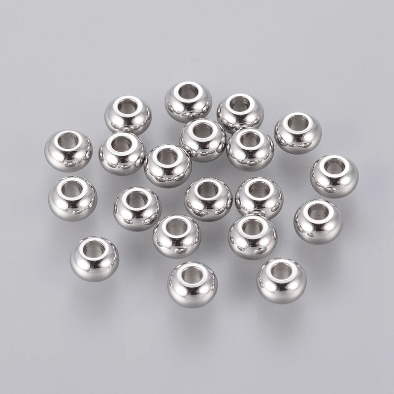 500pcs 5mm 6mm 304 Stainless Steel Beads Loose Spacer Charm Bead Rondelle for Jewelry Making DIY Bracelet Necklace Hole: 2mm