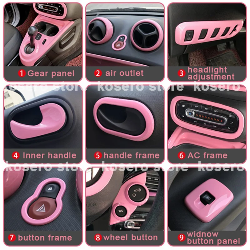 Pink Decorative Shell ABS Full Set Stickers Interior Cover For Smart 453 Fortwo Forfour Decorative Accessories stylish modify