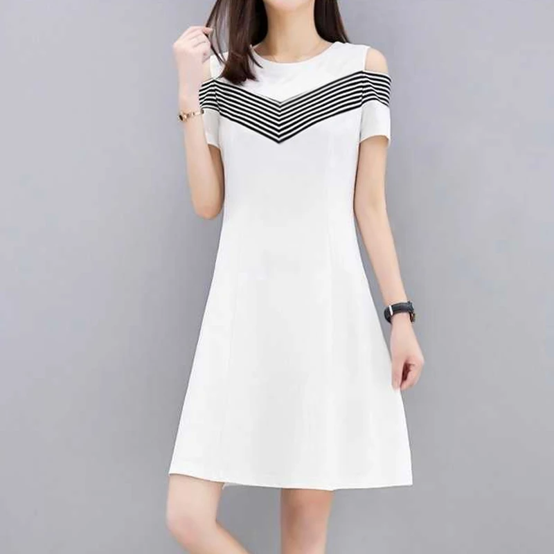 

Women Summer Off Shoulder Dress Short Sleeves Slim Fit Middle Waist Casual Dress NOV99