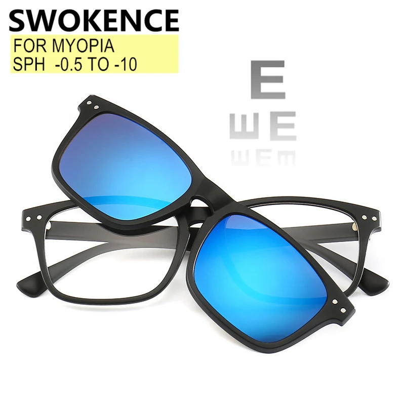 SWOKENCE Magnet Clip Sunglasses Myopia Glasses -0.5 To -10 Men Women Prescription Spectacles Nearsighted Astigmatism F543