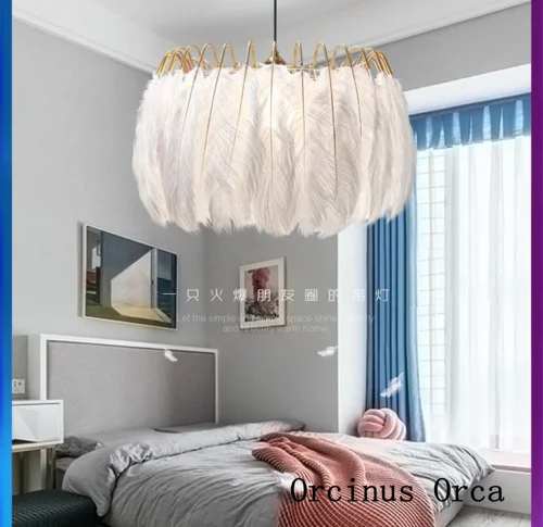 Nordic Romantic White Feather Chandelier Girl's Bedroom Children's Room Light Modern Simple LED Creative Bird Nest Chandelier