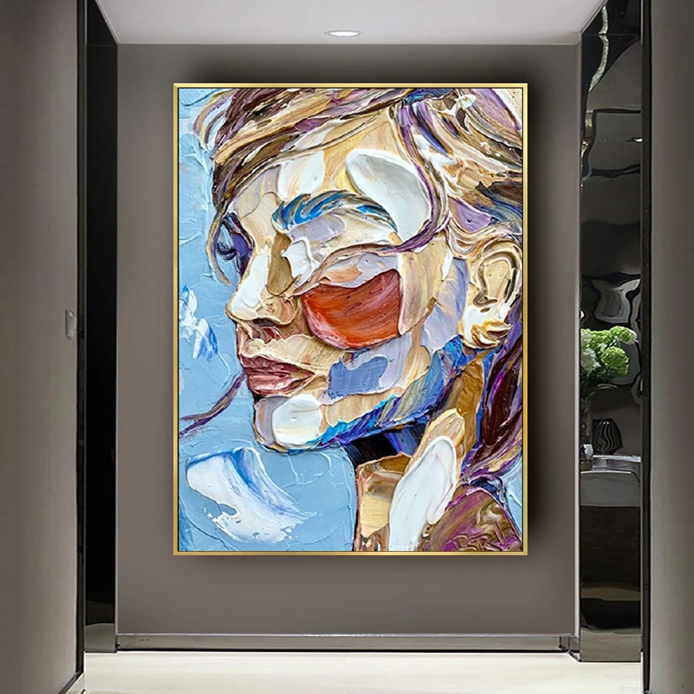 Rich Colors Hand-painted High Quality Abstract Portrait Picture Painting on Canvas Beautiful Wall Art Abstract Face Oil Painting