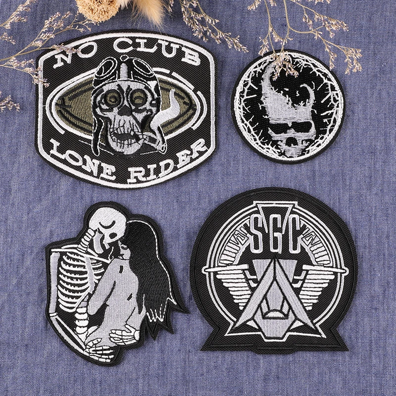 Black White Classic Skull Clothing Thermoadhesive Patches Handmade Sewing Accessories Locomotive Clothing Jacket Iron on Patch