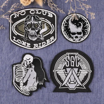 Patchs thermoadhésifs pour vêtements, crâne classique noir et blanc, accessoires de couture faits à la main, vêtements de Locomotive, veste, fer sur Patch