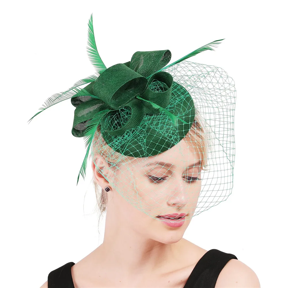 Frauen Fascinator Hut Nachahmung Sinamay Feder Tee Party Pillbox Blume Derby Milli nery Kirche Cocktail Kopf bedeckung neues Design – Detail 10