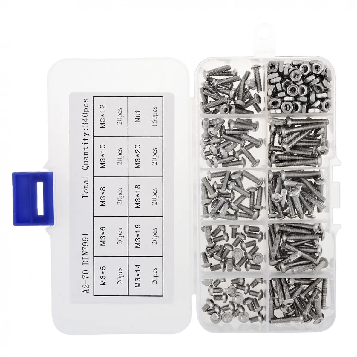 Ensemble d'outils de réparation, 340 pièces/lot, acier inoxydable, tête semi-circulaire M3, vis hexagonales, boulons, écrous