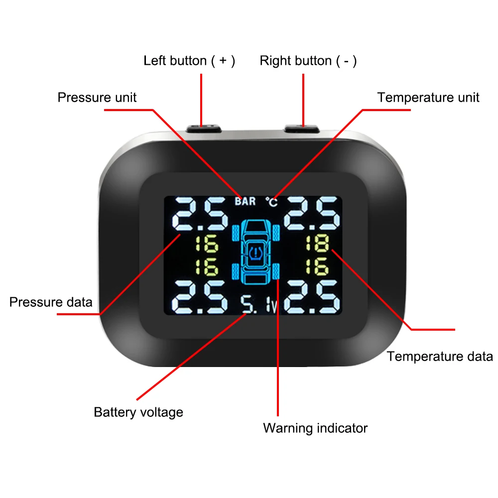 Mini USB TPMS Wireless Car Tire Pressure Monitoring System LCD Display with 4 External Sensor Auto Security Alarm Systems