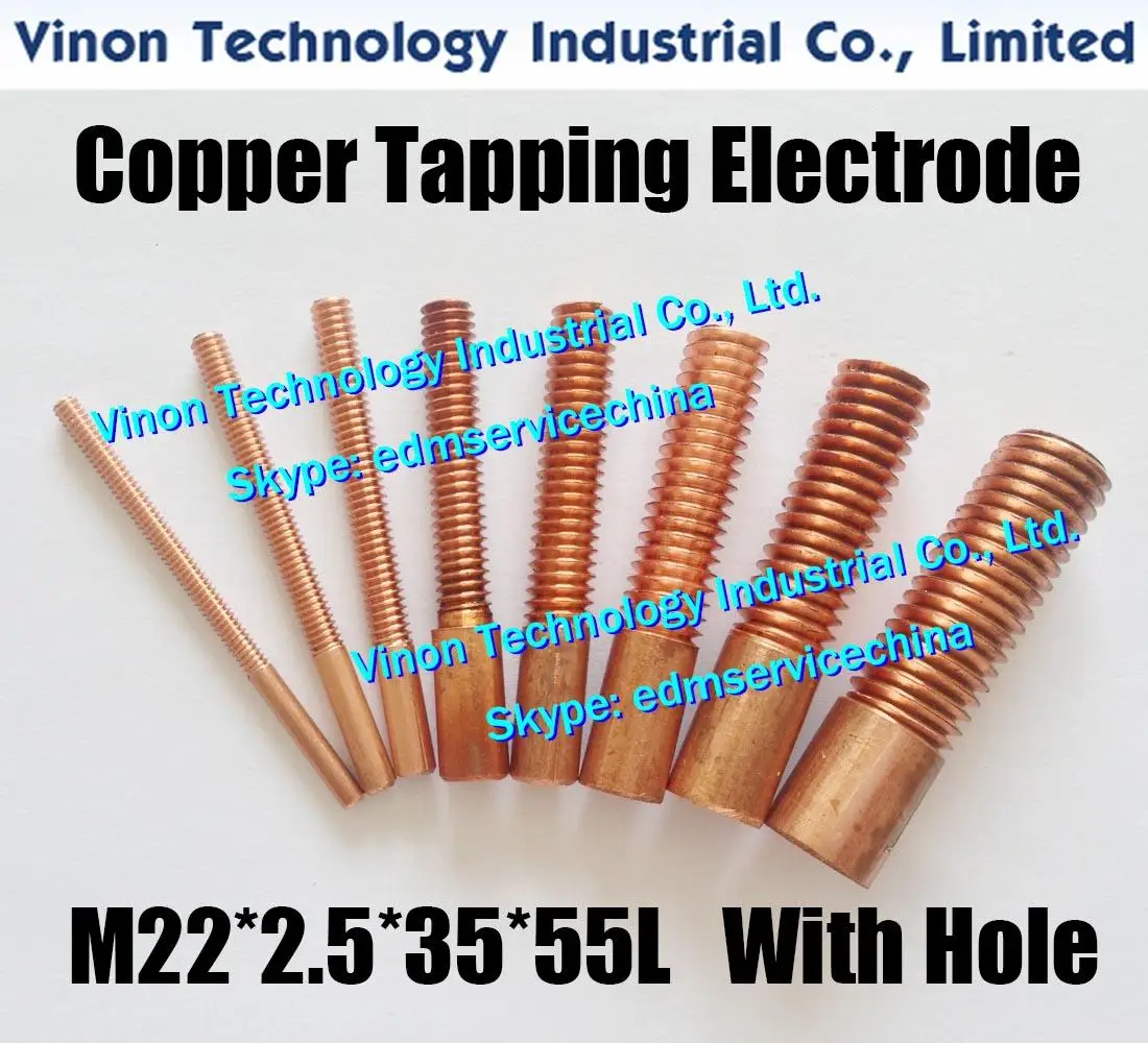 (10pc/lot) M22x2.5x35x55mm Copper Orbital Tapping Electrode for EDM spark, tapping electrode copper M22 with hole