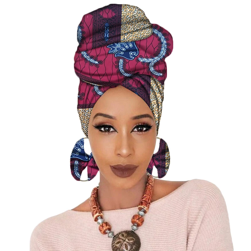 Sale!!! African Headwrap Women Cotton Wax Fabric Traditional Headtie Scarf Turban with Earrings H029