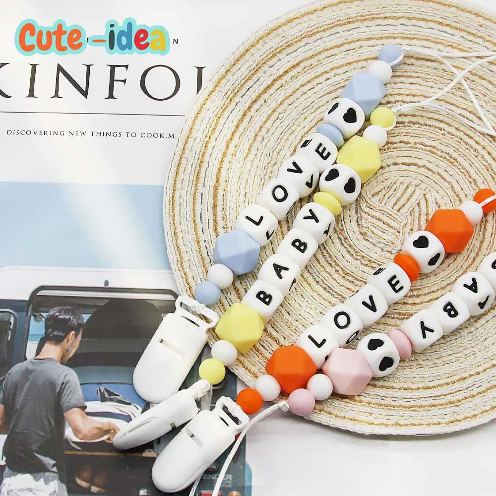 Cute-idea 1set perline in Silicone catena ciuccio nome personalizzato fai da te catena dentizione bambino ragazzo ragazza giocattoli per bambini