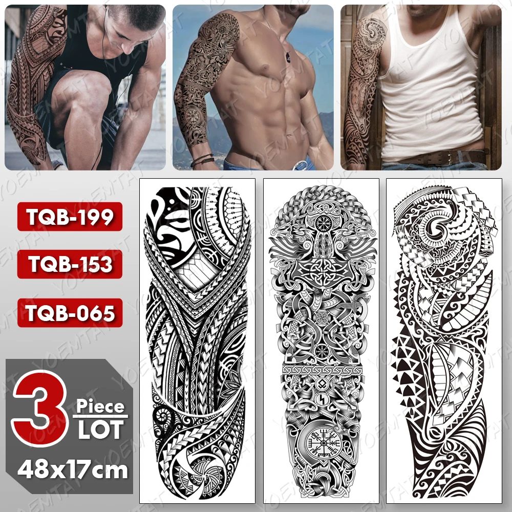 3 pcs/lot Large Arm Sleeve Tattoo Maori Totem Waterproof Temporary Tatto Sticker Body Art Full Fake Tatoo Women Men