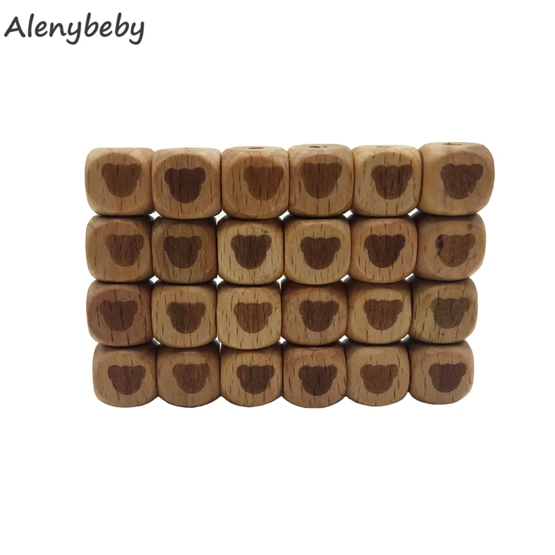 12mm Wooden Printed Bead Bear Baby Teether BPA Free DIY Teething Nursing Necklace Gift Children'S Goods Wooden Blank Toy Product