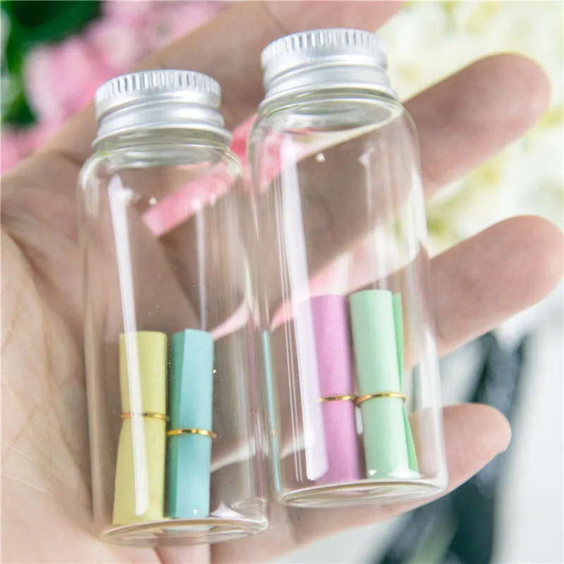 27*70*14mm 25ml Mini Glass Bottles With Aluminum Cover Empty Small Wishing Bottle Glass Vials Jars 50pcslot