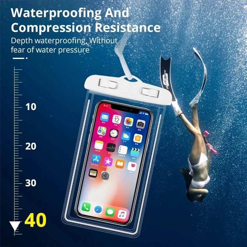 Water Sport Waterproof Phone Case Pouch Luminous Swimming Dry  Bag Underwater Phone Cover  For Drift Diving Pool Beach Travel