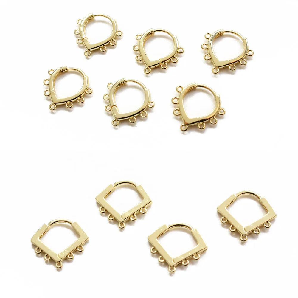 6PCS  Ear Stud 7-holes for Jewelry Findings Components 18K Gold Plated DIY Earrings for Hand Made Brass Accessories