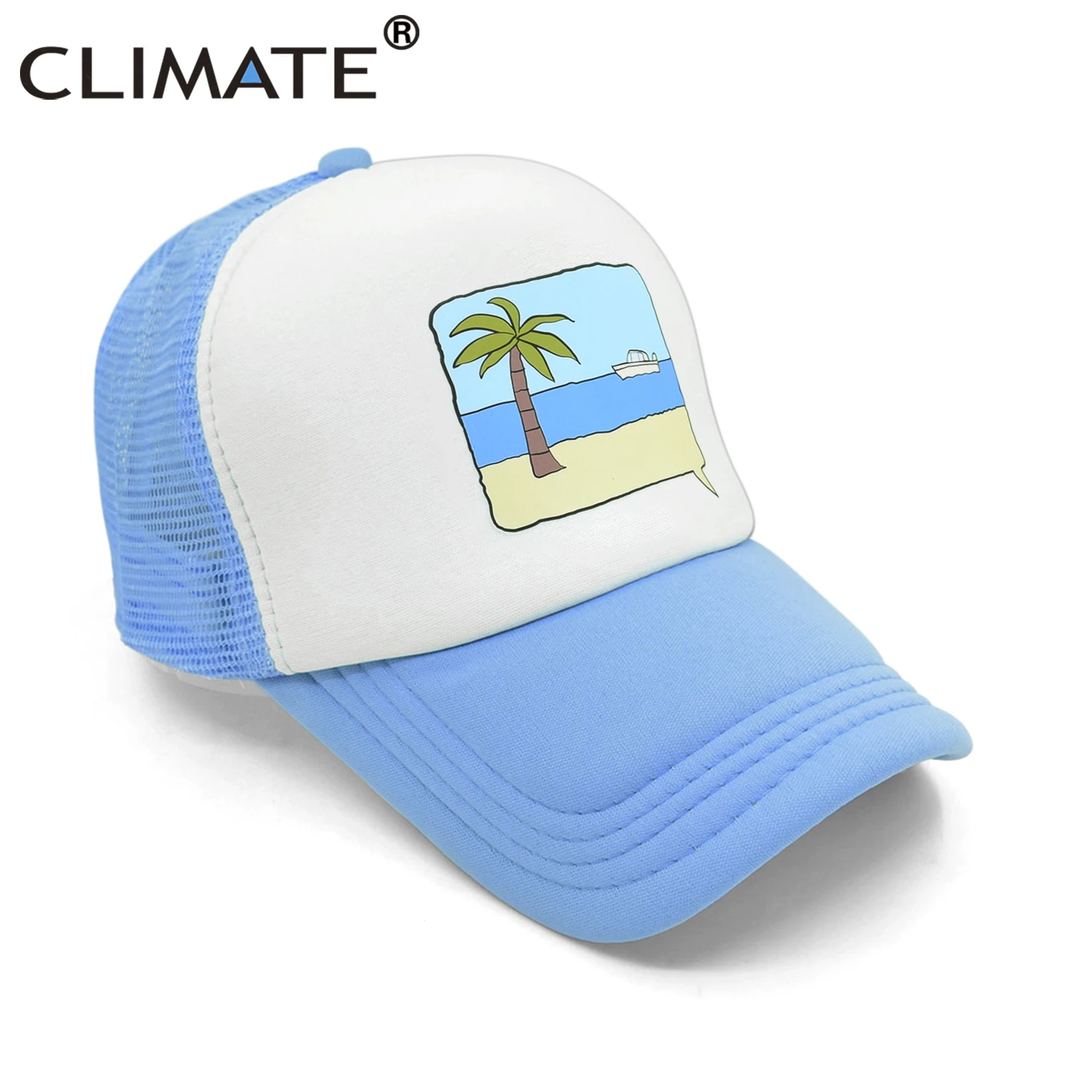 CLIMATE Seaside Trucker Cap Hat Surfing Vacation Caps Sandbeach Coconut Holiday Mesh Cap HipHop Hat for Men Women Youth