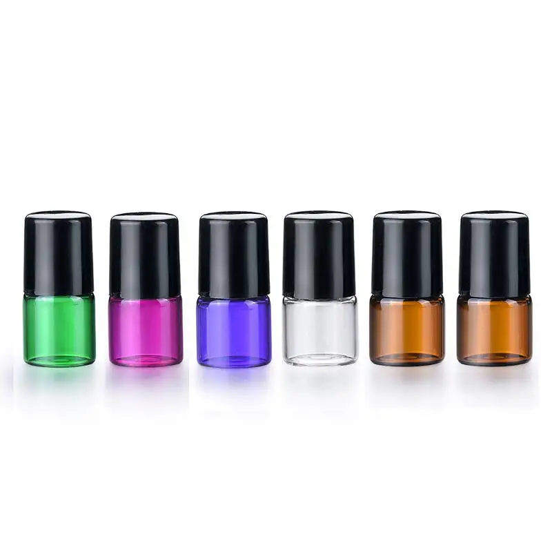 1ml 2ml Metal Roller Bottles For Essential Oils Mini Glass Roll On Bottles With Black Lid LX2878