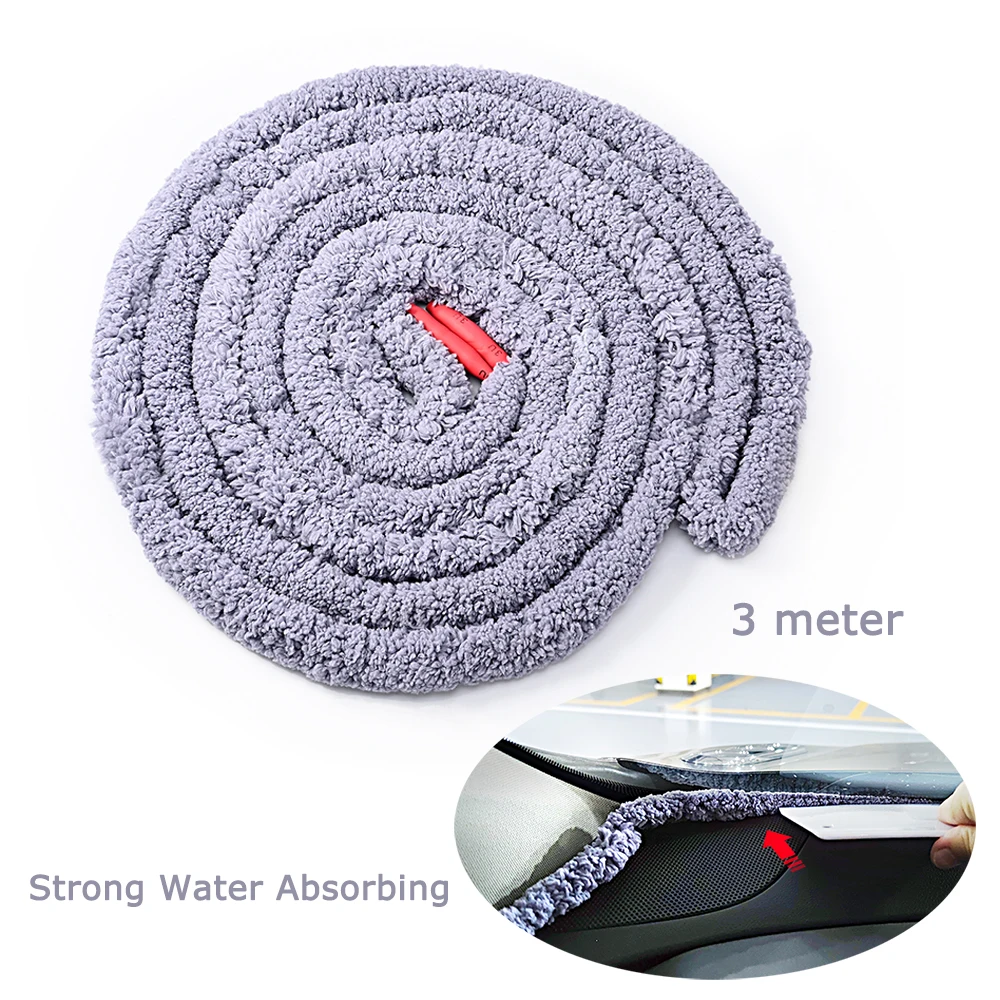 

FOSHIO 300CM Car Wash Water Absorbed Drying Rope Soft Fiber Detailing Brush Auto Front Rear Windshield Glass Cleaning Cord Tool