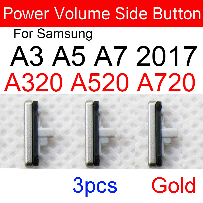 Pièces de rechange pour Samsung Galaxy A3 A5 A7 2017 A320 A520 A720, 3 pièces, boîtier de téléphone, cadre, volume, bouton d\'alimentation, clé