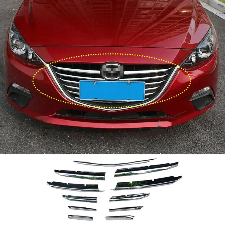 

Fits For Mazda3 Axela 2014-2016 ABS Chrome Front Bumper Grille Grill cover trims Moulding Car Accessories 11PCS