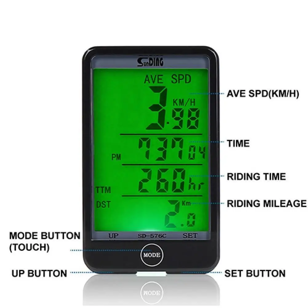 MTB Bike Bicycle Cycling Computer Odometer LCD Backlight Dispaly Speedometer