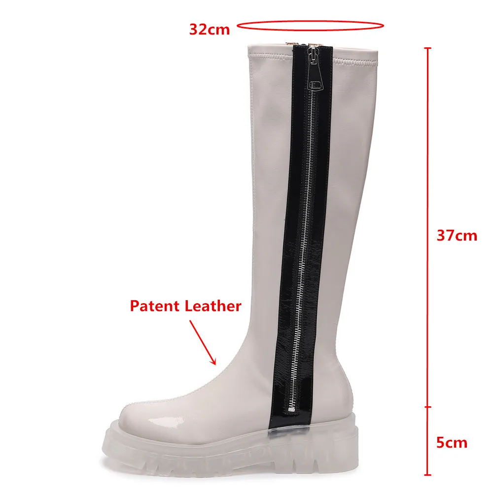 MILI-MIYA New Arrival Women Patent Leather Knee High Boots Zippers Mixed Color Round Toe Square Heels Handmade For Ladies