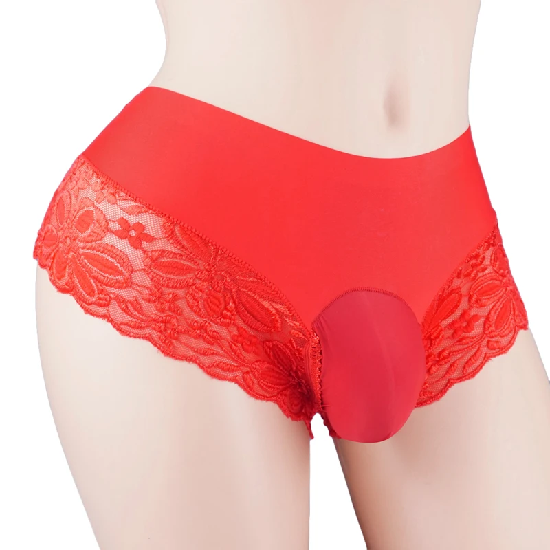 Ropa interior Sexy Gay para hombre, de gran tamaño calzoncillos de seda, cintura baja, Tanga con borde de encaje