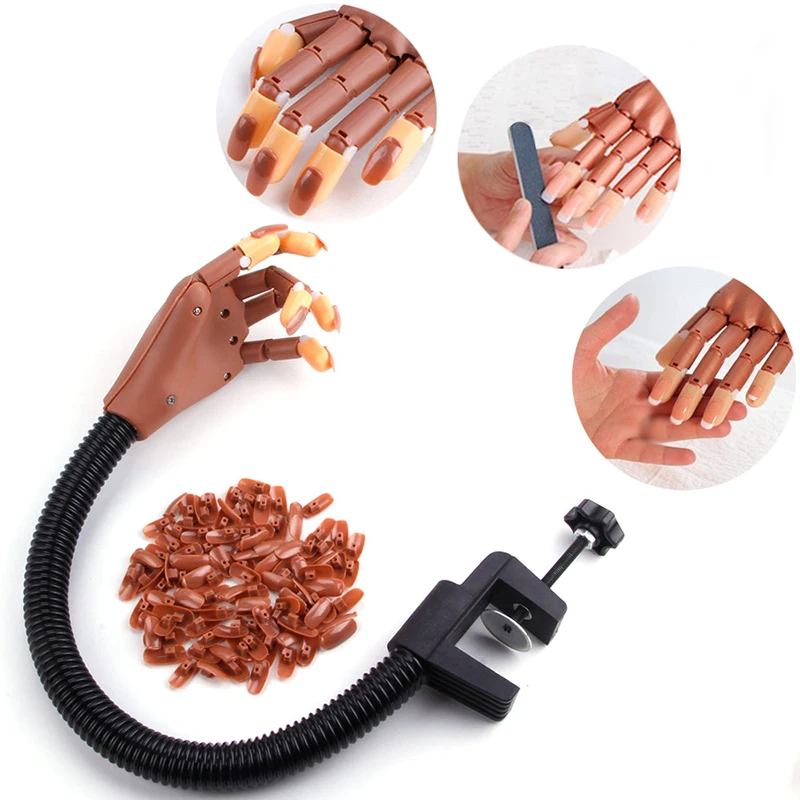 1 Set Professional Manicure Practice Training False Hand With 100Pcs Nail Tip Flexible Holder Adjustable DIY Nail Art Model Hand