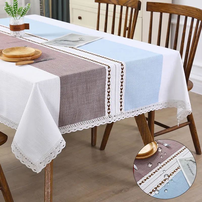 

Linen Waterproof Oilproof Tablecloth With Tassel Thick Rectangular Wedding Dining Table Cover Dustproof Table Cloth Plaid Cotton