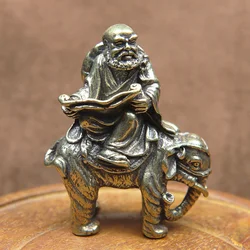 Vintage Brass Riding Elephant Arhat Buddha Statue Desktop Ornaments Miniatures Figurines Crafts Lucky Home Feng Shui Decorations
