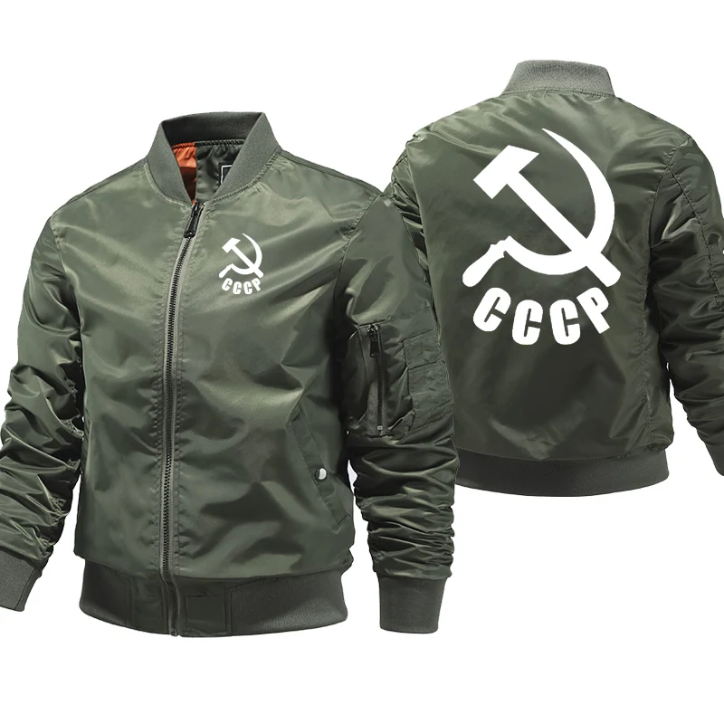 Mens Russia Soviet Union CCCP Logo Bomber Jacket Men Flying Jacket Autumn Winter Casual Zipper Stylish Windproof Padded Jacket