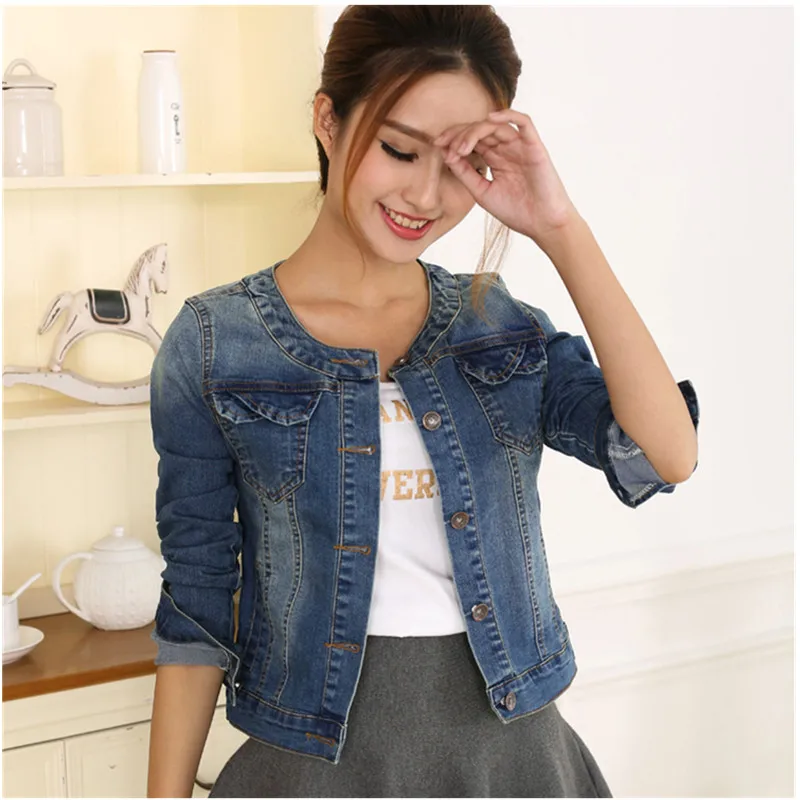 Autumn Cotton Denim Jacket Women 2024 Slim O Neck 7 Sleeves Short Jeans Outwear Vintage Coats Ladies Large Size Chaqueta Mujer