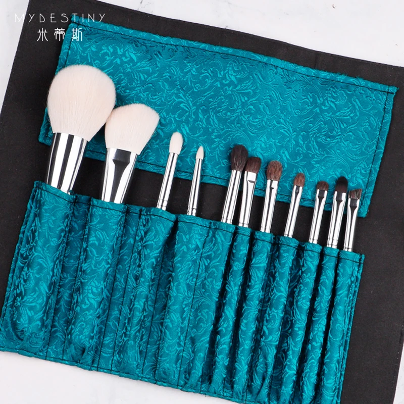 MyDestiny Makeup Brush-Pearly Green 11Pcs Soft Natural Animal Fur Comestic Brushes Set-Cosmetic Tool&Beauty Pen For Beginers